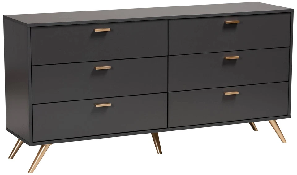 Baxton Studio Kelson 61 1/2" Wide Dark Gray 6-Drawer Dresser - Image 1 of 1