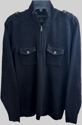 Suéter De Colección Y2K Inc International Concepts L 1/4 Cremallera Negro 100% Algodón Bolsillos Foto 1 de 4