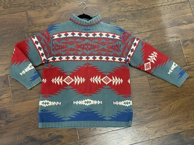 VTG Polo Country Ralph Lauren Sweater Men Hand Knit Wool Blend Aztec Southwest S - Image 1 of 4
