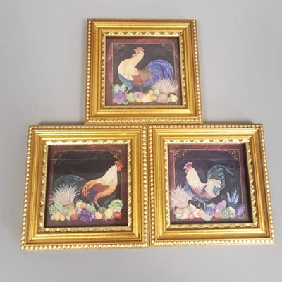 Rooster Chicken Farmhouse Framed Art 4" X 4" Kirkland's Country Cottage Set of 3 - Image 1 of 4