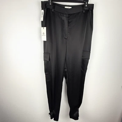 Pantalones cargo Aritzia Babaton satinado refinado talla 10 negro cápsula elegante NUEVO Foto 1 de 4