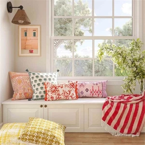 Pemberly Row Orange Embroidered Cotton Flex 20" x 12" Accent Cushion - Picture 1 of 5