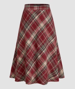 Neu mit Etikett Cider Damen XS Kunstwolle rot hellbraun Schottenkaro kariert gefüttert Midirock - Bild 1 von 10