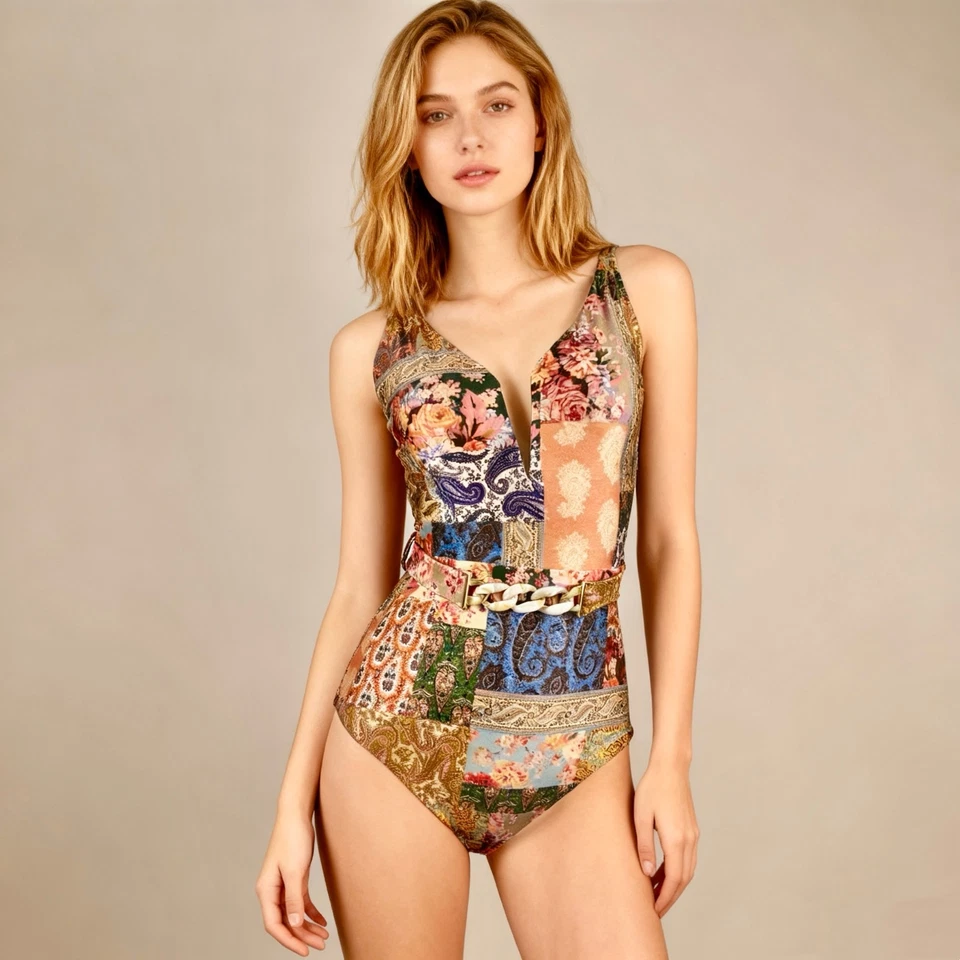 $385 NWOT Zimmermann V Wire Floral Paisley Swimsuit One Piece Devi Chain Size 3 - Image 1 of 4