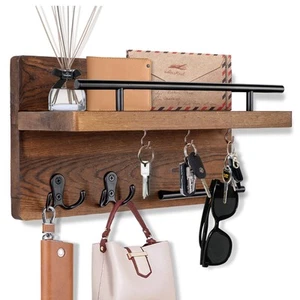 Key Holder for Wall Decorative Wooden Organizer Wall Mount with 5 Key Hooks W... - Picture 1 of 7