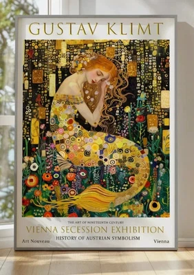 Impresión de póster de arte de pared de exposición floral museo vintage sirena Gustav Klimt Foto 1 de 4