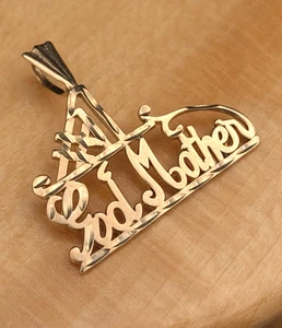 14k Yellow Gold Diamond Cut "#1 Godmother" 22x23mm Pendant ~ 1.2g - Picture 1 of 6