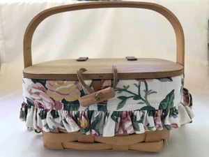 1997 Longaberger Mini Purse Basket w/ Lid - Small - Floral Liner 7 x 5 x 4 - Picture 1 of 13