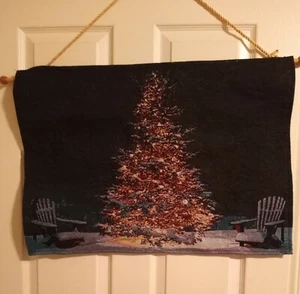 Snowy Scene Christmas Fiber Optic Tapestry Wall Hanging Twinkling Lights Tested - Picture 1 of 8