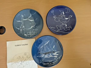 Eliseo Salino ceramiche San Giorgio Albisola 03 Piatti Dipinti a Mano Vintage - Foto 1 di 14