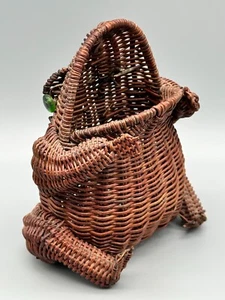 Vintage MCM Frosch Korb Korbgeflecht Rattan grüne Augen 6" hoch! - Bild 1 von 11