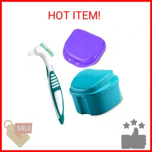 Denture Bath Case Cup with Denture Cleaner Brush & Retainer Holder Box, Complete - Picture 1 of 2