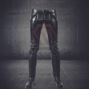 Men's Real Leather Pants Double Zips Pants Gay Cowhide Interest BLUF Pants - Bild 1 von 5
