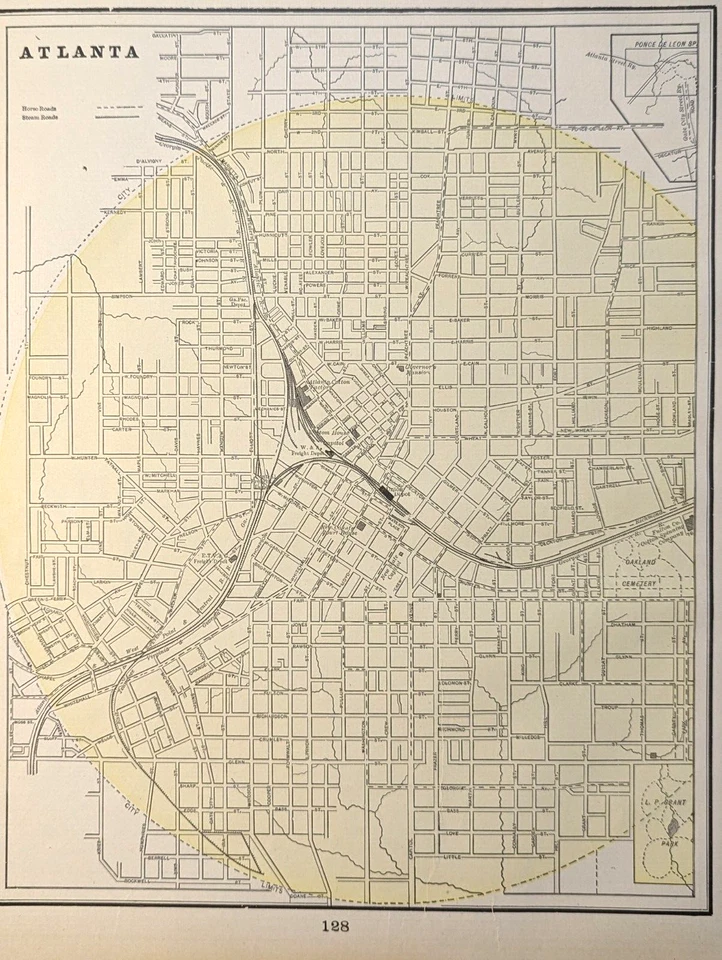 Atlanta GA City Map 1903 Colored Lithograph 11 1/4" x 14 1/2" USA - Image 1 of 4