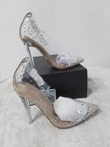 Size 5.5 Women's Shoe Dazzle Mika Clear Stiletto Heel Pointed Toe Pumps Shoes - Picture 1 of 5