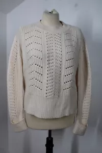 Aqua M Ivory 100% Cashmere Cuffed Eyelet Knit Sweater - Picture 1 of 7