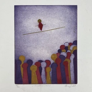 Farbradierung "Drahtseilakt", signiert & nummeriert 1/20, Bauhaus-Stil, Kubismus - Bild 1 von 6