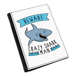 Beware Crazy Shark Man Passport Holder Cover Case Wallet - Funny Animal - Picture 1 of 1