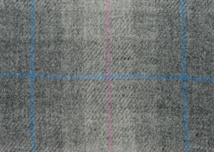 Genuine Harris Tweed Remnant - Grey Check with Pink and Blue Overcheck - Image 1 of 1