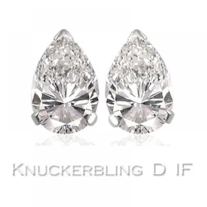 0.50ct Certified D IF Pear Shape Diamond Solitaire Stud Earrings in Platinum - Picture 1 of 1