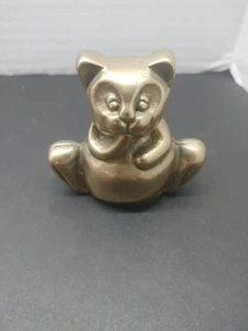 Seated Brass Panda Bear Figurine Metal Fat Chubby Animal Paperweight - Picture 1 of 3