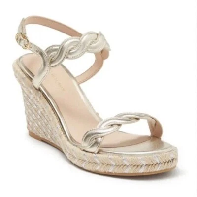Stuart Weitzman Twist Espadrille Wedge Sandal in Gold Size 10 - Image 1 of 4