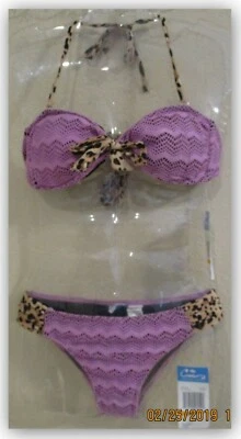 Bikini California Waves 2 Piezas Top e Inferior Púrpura Crochet y Estampado Animal PEQUEÑO Foto 1 de 4