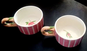 Set/2 Michal Sparks Zrike Ceramic Coffee/Tea Mugs;Pink Stripe/Floral Inside; 2"H - Picture 1 of 19
