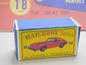 Caja Matchbox Lesney 32 Jaguar XKE E-Type Vacía Repro Estilo D* - Imagen 1 de 3