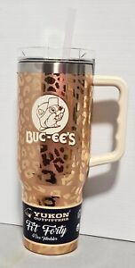 BUC-EE'S Yukon Outfitters Gold &  Leopard 40 oz Tumbler With Handle& Straw NEW!!