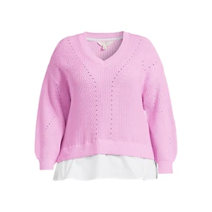 Women's Soft Violet Terra & Sky Shaker Knit Layered Sweater Plus Size 1X/16W-18 - Picture 1 of 4