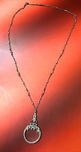 Vintage 1928 Victorian Style Magnifying Glass Necklace Pink Blue Rhinestones - Picture 1 of 6