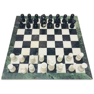 15"Green Marble Chess Set with Pieces Indoor Games Chess Board Valentines Gifts