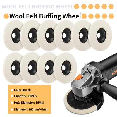10PC 4 Inch/100mm Wool Buffing Wheel Felt Polishing Disc Pad For Angle Grinder - Image 1 of 4