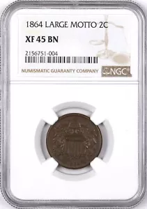 1864 Two Cent Copper Coin 2C - NGC XF45 BN - - Picture 1 of 2