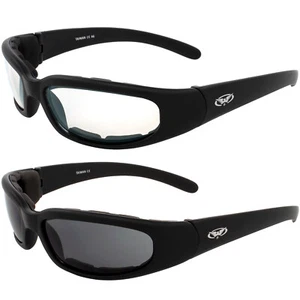 Global Vision Chicago Padded Motorcycle Sunglasses 2 Pack Clear & Smoke Lenses - Picture 1 of 9