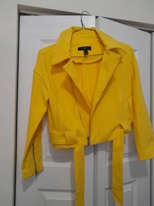 Forever 21 Yellow  Moto Jacket - Accent Zippers and Belted Waist Size S - Picture 1 of 4