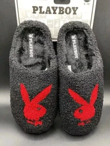 🔥Playboy Mens Memory Foam Indoor Outdoor Black Red Slippers Slides Size S (7-8) - Picture 1 of 6