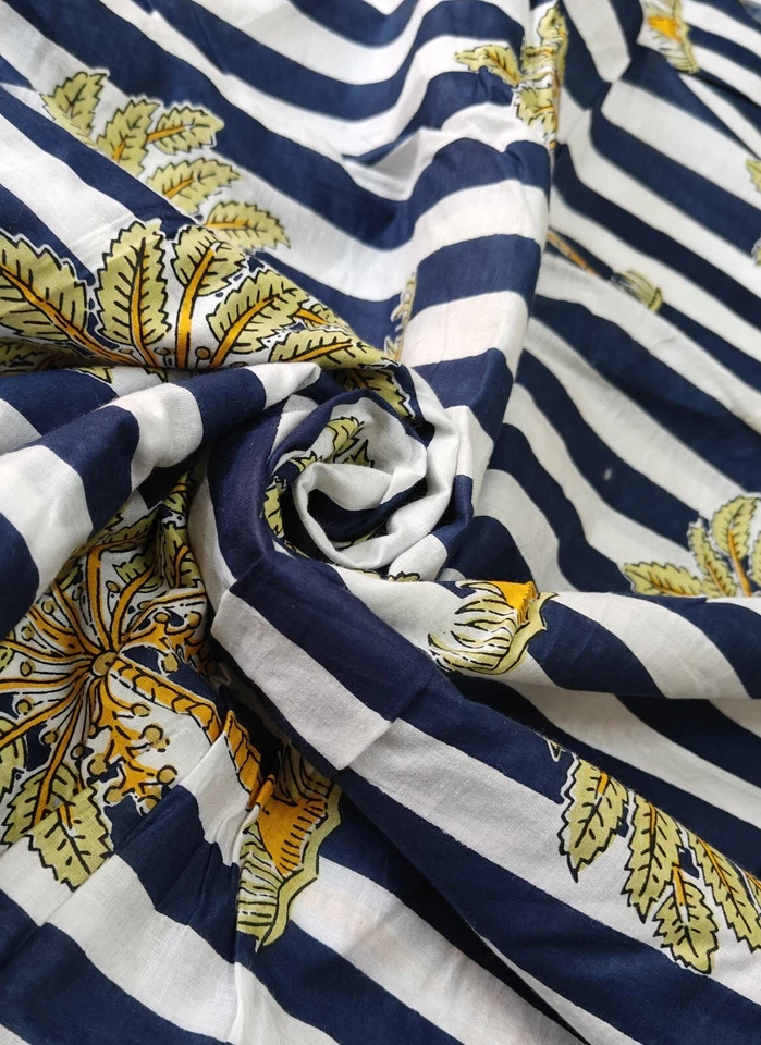 Indian Fabric Cotton Fabric By Yard Hand Block Print fabric Dressmaking Palm Tre - Image 1 of 4