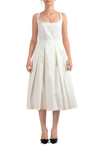 Dsquared2 abito da donna bianco a pieghe vestibilità e svasato US M IT 42