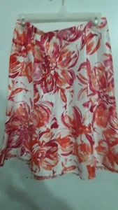Women's Pink Orange Red Floral Elastic Waist Flared Skirt Size 8P - Picture 1 of 5