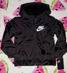 NIKE BOYS Black White HOODED FULL ZIP Thick Fleece Lined Winter JACKET 5 new - Picture 1 of 5