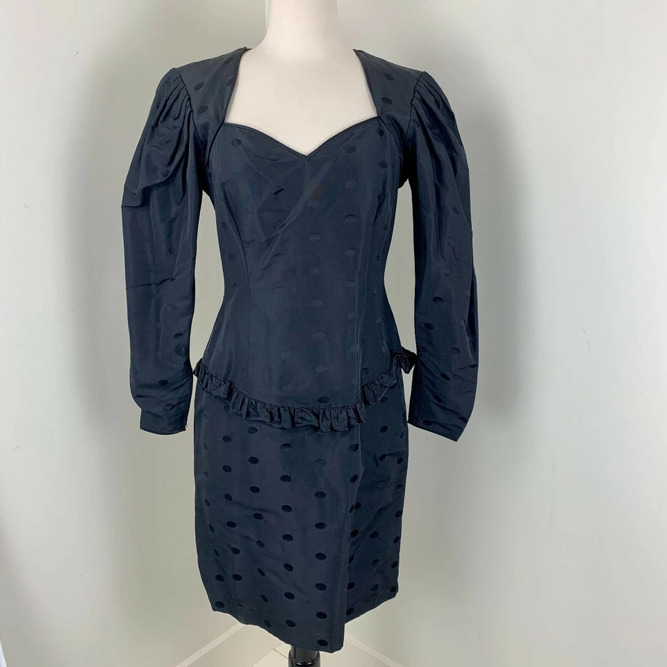 1980s Emanuel Ungaro Parallele Paris Little Black Dress 10 Sweetheart Neckline - Image 1 of 4