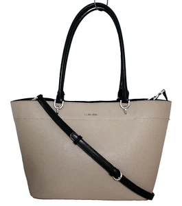 CALVIN KLEIN Convertible Shoulder Tote Khaki Beige Faux Leather Storage Bag - Picture 1 of 9