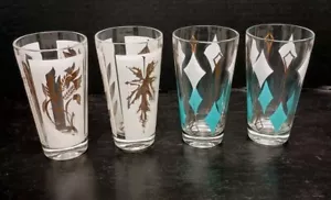 Vintage gemischtes 4er Set MCM Atomic Türkis, Blattgold & Weizen 8 Oz Becher - Bild 1 von 4