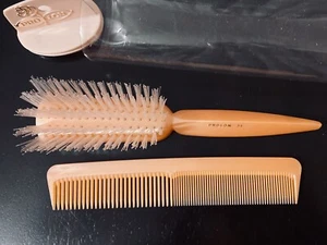 NEW Vintage PROLON Peachy Pink Pearlescent Hairbrush & Comb Nylon Bristles NOS - Picture 1 of 8