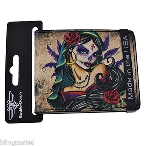 Sexy Ink Girls Official Muerta PU Leather Wallet Day Of The Dead Buckle Down - Picture 1 of 3
