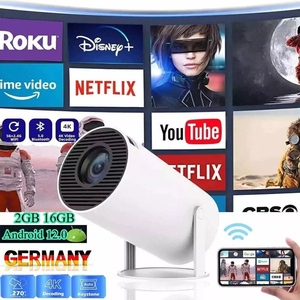 2025 NEU Beamer Projektor 4K UHD WiFi Bluetooth Android TV Heimkino Mini Tragbar - Bild 1 von 4