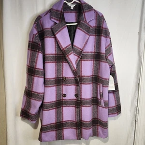 Time & Tru Oversized Womens Plaid Long Casual Size XL Winter Warm Dressy Peacoat - Picture 1 of 8