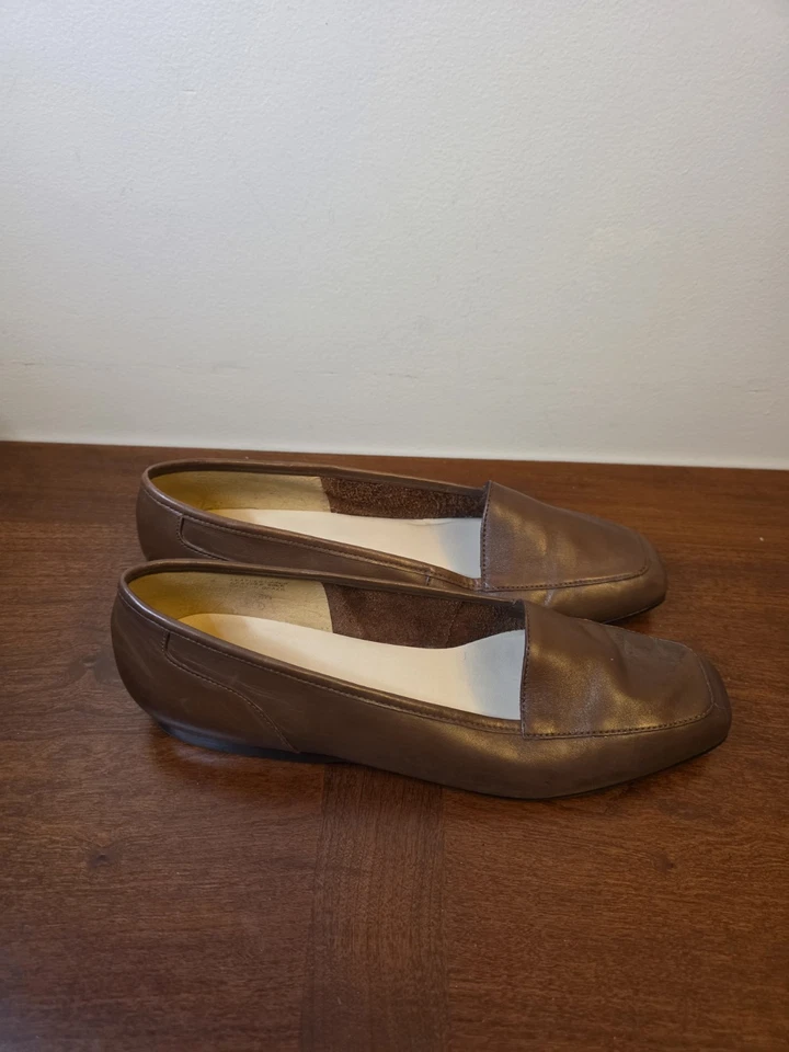 ENZO ANGIOLINI Liberty Zapatos Marrón Claro Cuero Puntera Cuadrada Mocasín Plano 8.5 M Foto 1 de 4
